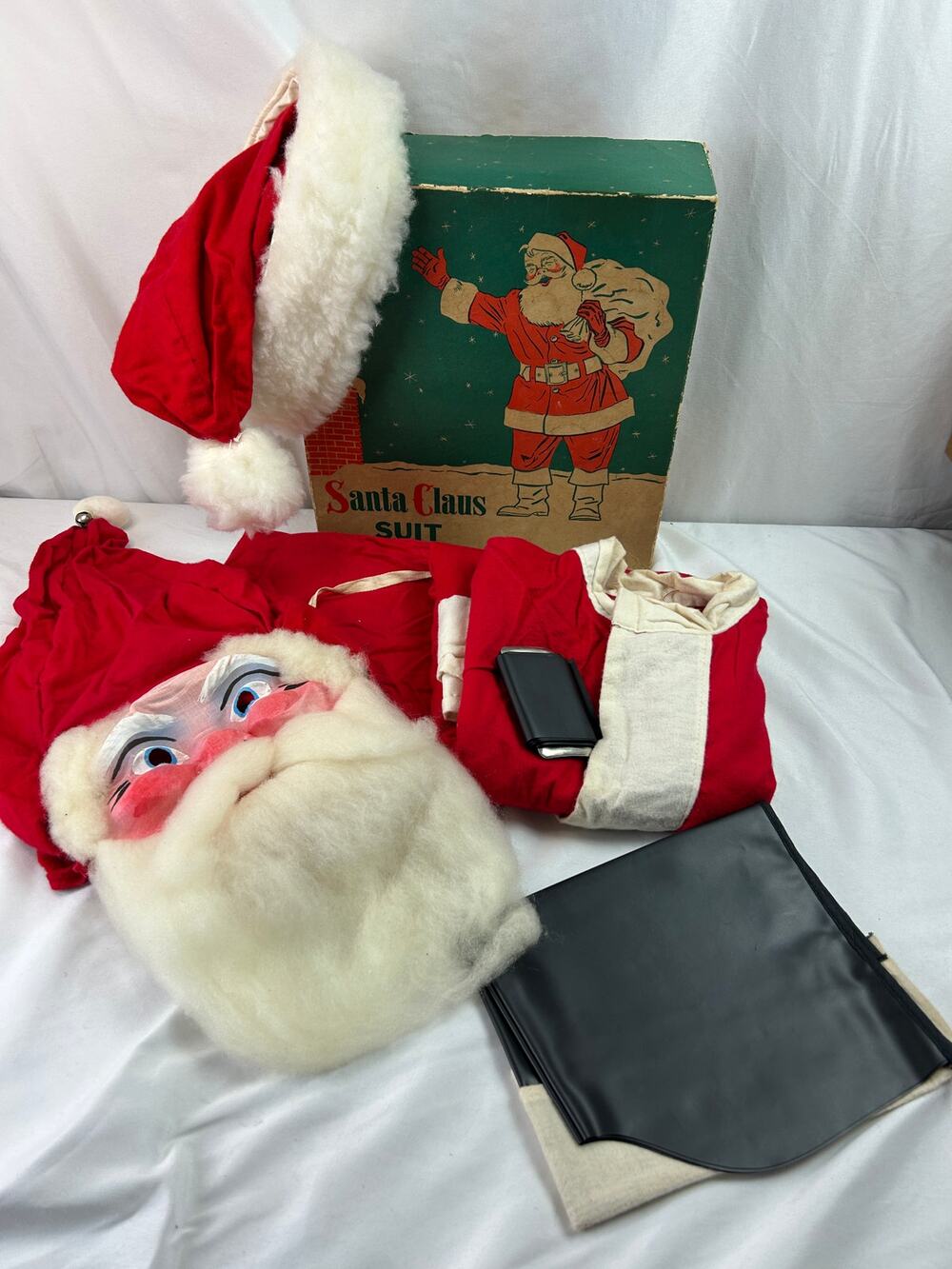 Vintage 1950s Santa Claus Suit Costume Medium 38-40 Mask Beard Box Complete